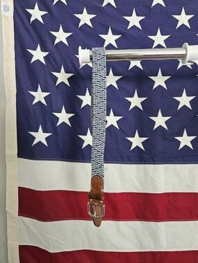 Crewcuts J Crew Navy White Striped Stretchy Leather Braided Belt Size L